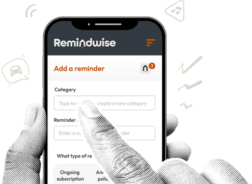 A persons hand using Remindwise app. Adding a reminder.